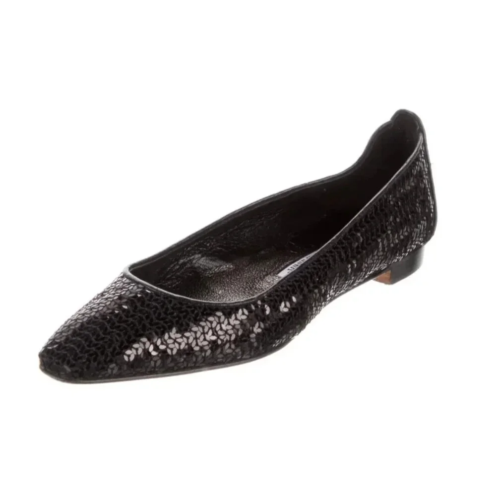 Manolo Blahnik Y2K Rare Vintage Black Sequin Ballet Flats Skimmers Shoes 39 8.5